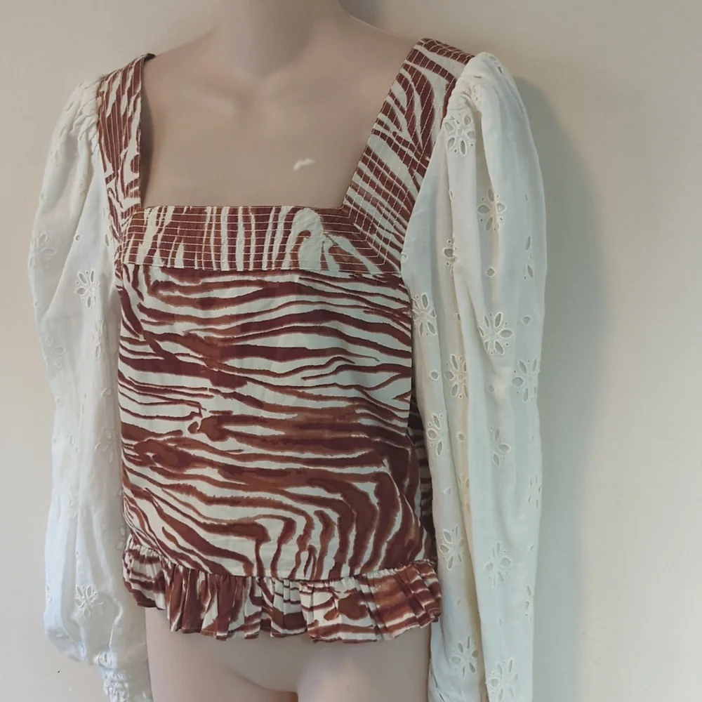Anthropologie Love the Label Smocked Puff-Sleeve Blouse M